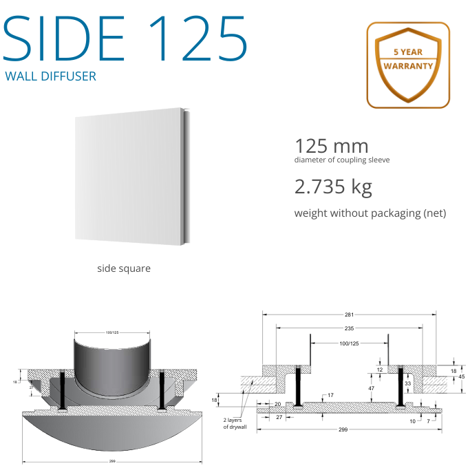 Side Square Diffuser - Ventmann UK