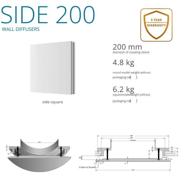 Side Square Diffuser - Ventmann UK