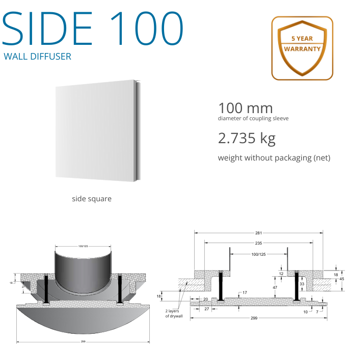 Side Square Diffuser - Ventmann UK